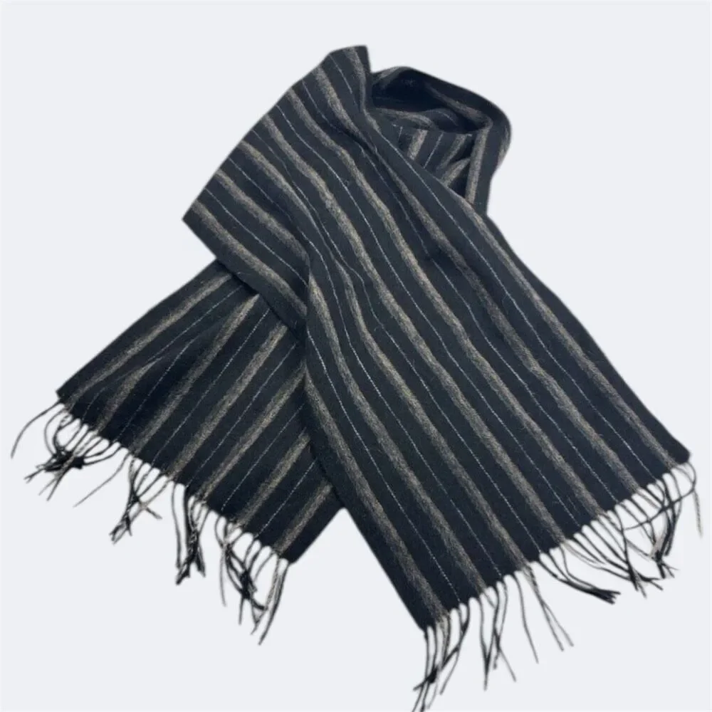 Lambswool Winter Scarf Soft Cozy Knit Striped Fringe Fall Winter Unisex 63”x12”